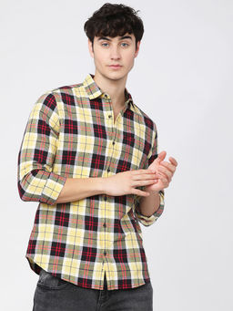 HIGHLANDER - Men's Slim Fit Tartan Checks Opaque Casual Shirt