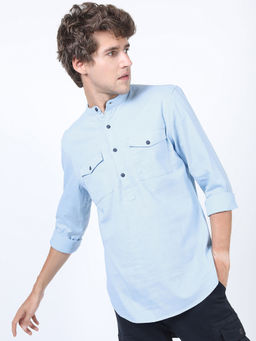 HIGHLANDER - Men's Blue Slim Fit Casual Shirt