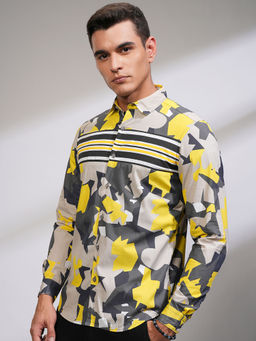 HIGHLANDER - Men's Grey Slim Fit Printed Casual Shirt