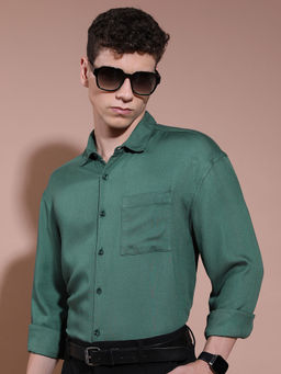 HIGHLANDER - Green Opaque Oversized Casual Shirt