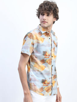HIGHLANDER - Grey Men's Slim Fit Printed Shirt