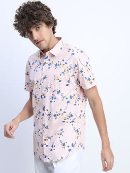 HIGHLANDER - Pink Men's Slim Fit Printed Shirt
