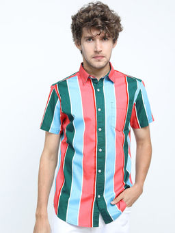 HIGHLANDER - Multi-Colour Men's Slim Fit Striped Shirt
