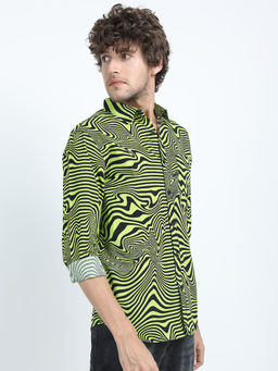 HIGHLANDER - Green Men's Slim Fit Printed Shirt