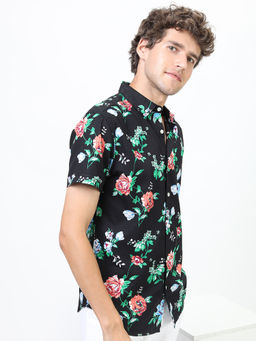 HIGHLANDER - Black Men's Slim Fit Printed Shirt