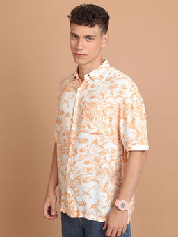 HIGHLANDER - White Men's Slim Fit Printed Shirt
