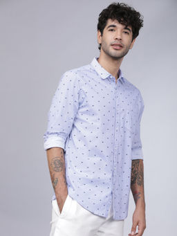 HIGHLANDER - Blue Men's Printed Slim Fit Shirt