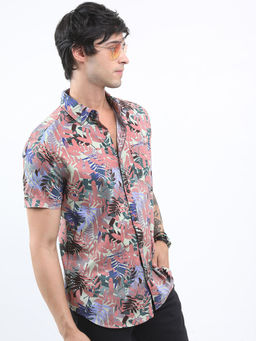 HIGHLANDER - Green Men's Printed Slim Fit Shirt
