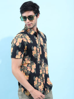 HIGHLANDER - Black Men's Printed Slim Fit Shirt