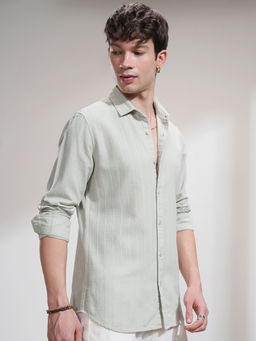 HIGHLANDER - Grey Men's Dobby Striped Casual Shirt