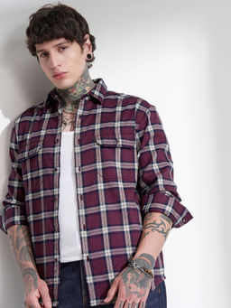 HIGHLANDER - Men's Purple Dobby Relaxed Casual Shirt