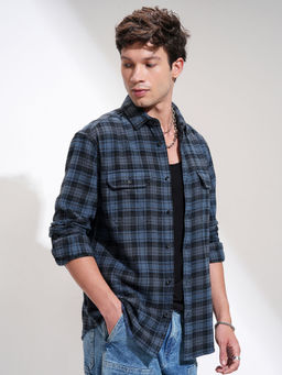HIGHLANDER - Blue Men's Flannel Check Casual Shirt