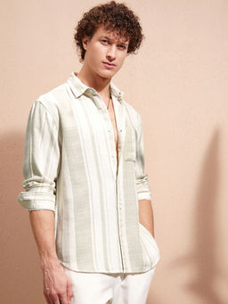 HIGHLANDER - Cream Striped Relaxed Fit Shirt
