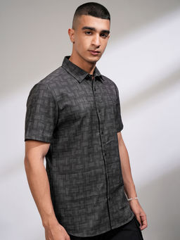 HIGHLANDER - Black Men's Popcorn Casual Shirt