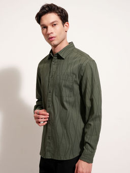 HIGHLANDER - Olive Jacquard Relaxed Fit Shirt
