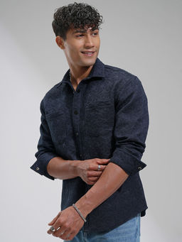 HIGHLANDER - Navy Blue Jacquard Shirt