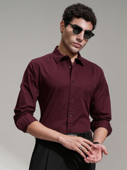 HIGHLANDER - Maroon Relaxed Fit Spread Collar Shirt