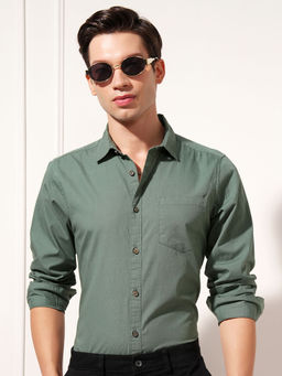 HIGHLANDER - Green Relaxed Fit Spread Collar Shirt