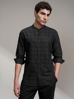 HIGHLANDER - Black Mandarin Collar Relaxed Fit Shirt