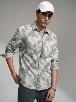 HIGHLANDER - Grey Printed Slim Fit Shirt