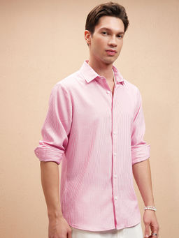 HIGHLANDER - Pink Striped Relaxed Fit Shirt
