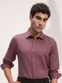 HIGHLANDER - Pink Self Design Slim Fit Shirt