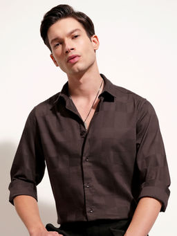HIGHLANDER - Brown Self Design Relaxed Fit Shirt