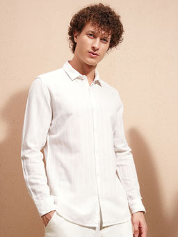 HIGHLANDER - White Striped Relaxed Fit Shirt