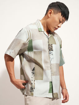 HIGHLANDER - Green Printed Cuban Collar Shirt