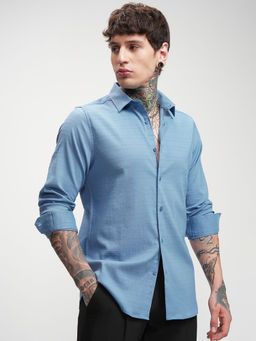 HIGHLANDER - Blue Relaxed Fit Spread Collar Shirt
