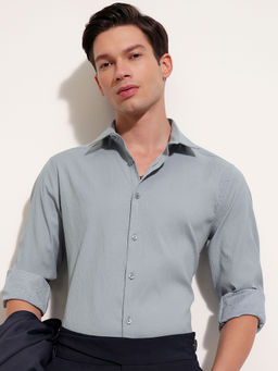 HIGHLANDER - Grey Self Design Slim Fit Shirt