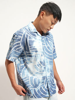 HIGHLANDER - Blue Printed Cuban Collar Shirt