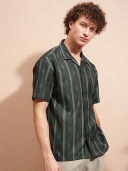 HIGHLANDER - Green Striped Relaxed Fit Shirt