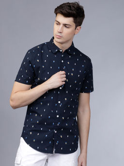 HIGHLANDER - Men's Navy Blue Slim Shirt