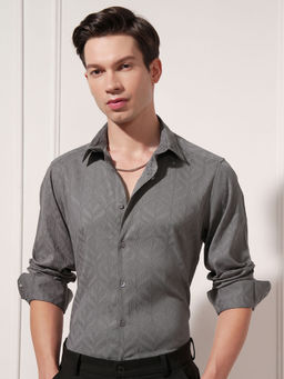 HIGHLANDER - Grey Jacquard Slim Fit Shirt