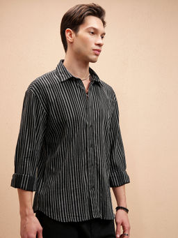 HIGHLANDER - Black Striped Slim Fit Shirt
