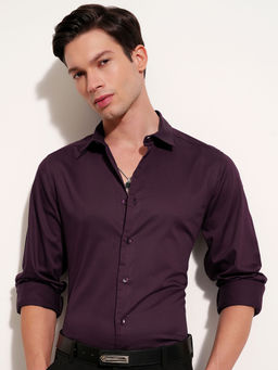 HIGHLANDER - Purple Spread Collar Slim Fit Shirt