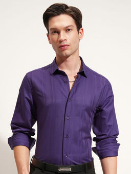HIGHLANDER - Purple Self Design Relaxed Fit Shirt