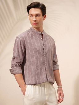 HIGHLANDER - Mauve Striped Mandarin Collar Shirt