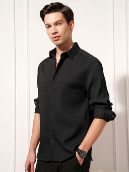 HIGHLANDER - Black Striped Relaxed Fit Shirt