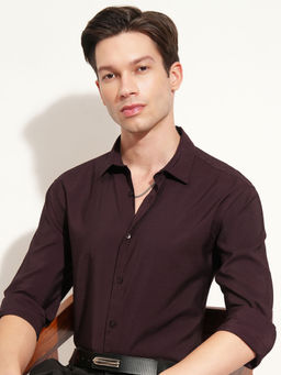 HIGHLANDER - Wine Spread Collar Slim Fit Shirt