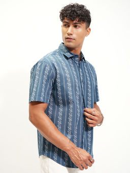 HIGHLANDER - Blue Floral Print Relaxed Fit Shirt