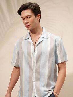 HIGHLANDER - Blue Striped Cuban Collar Shirt