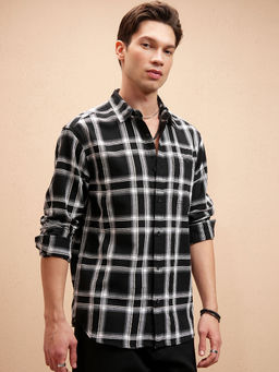 HIGHLANDER - Black Checks Relaxed Fit Shirt