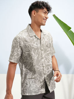 HIGHLANDER - Light Olive Floral Cuban Collar Shirt