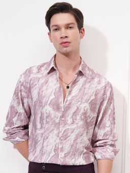 HIGHLANDER - Pink Abstract Print Cuban Collar Shirt