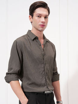 HIGHLANDER - Brown Spread Collar Slim Fit Shirt
