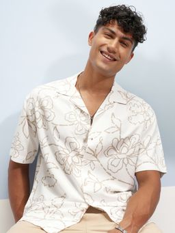 HIGHLANDER - White Floral Print Cuban Collar Shirt