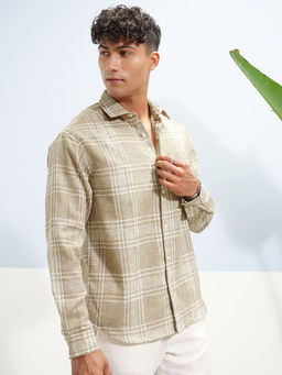 HIGHLANDER - Beige Checks Relaxed Fit Shirt
