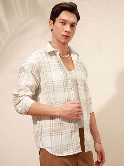 HIGHLANDER - Cream Checks Relaxed Fit Shirt